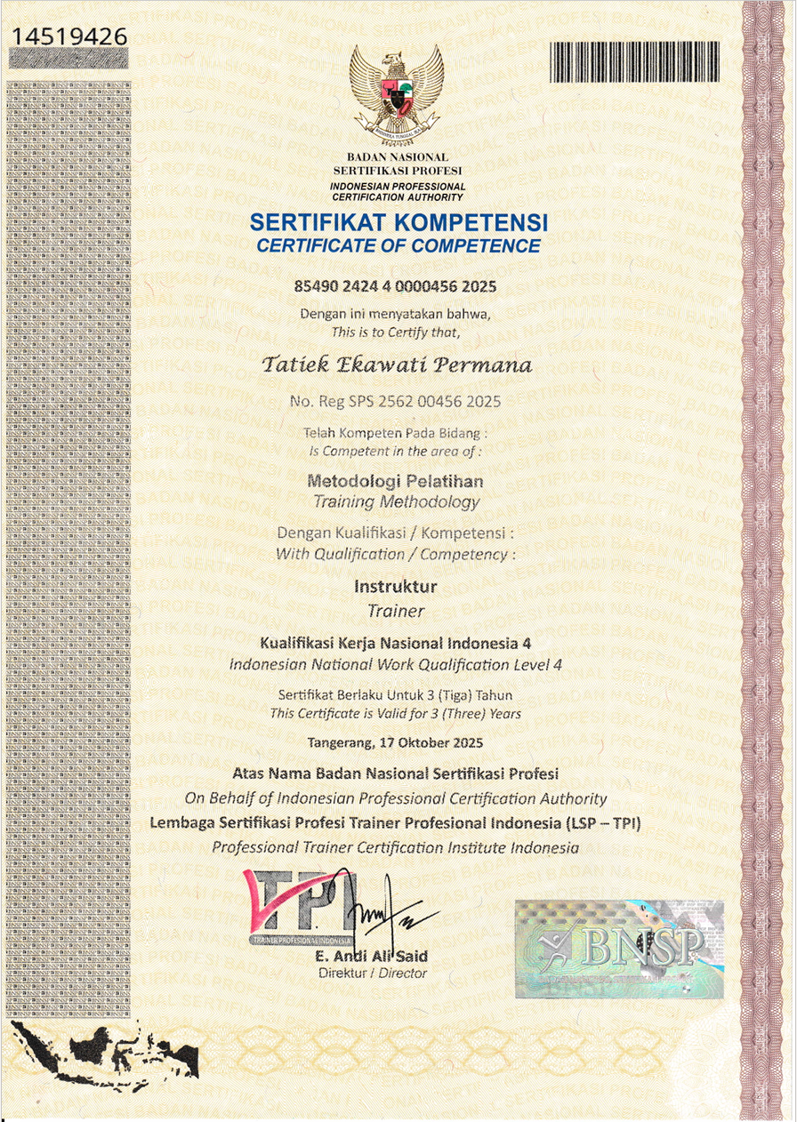 BNSP Certificate of Tatiek Ekawati Permana